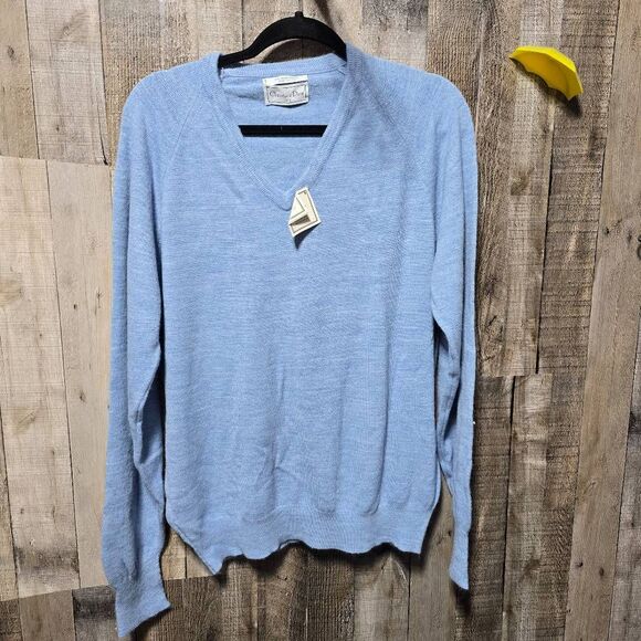 Christian Dior Vintage Blue Orlon Acrylic Knit V Neck Sweater NWT - Picture 1 of 7